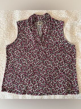 Anne Klein Black Floral Sleeveless V-Neck Camisole with Pink Accents. Size- XXL